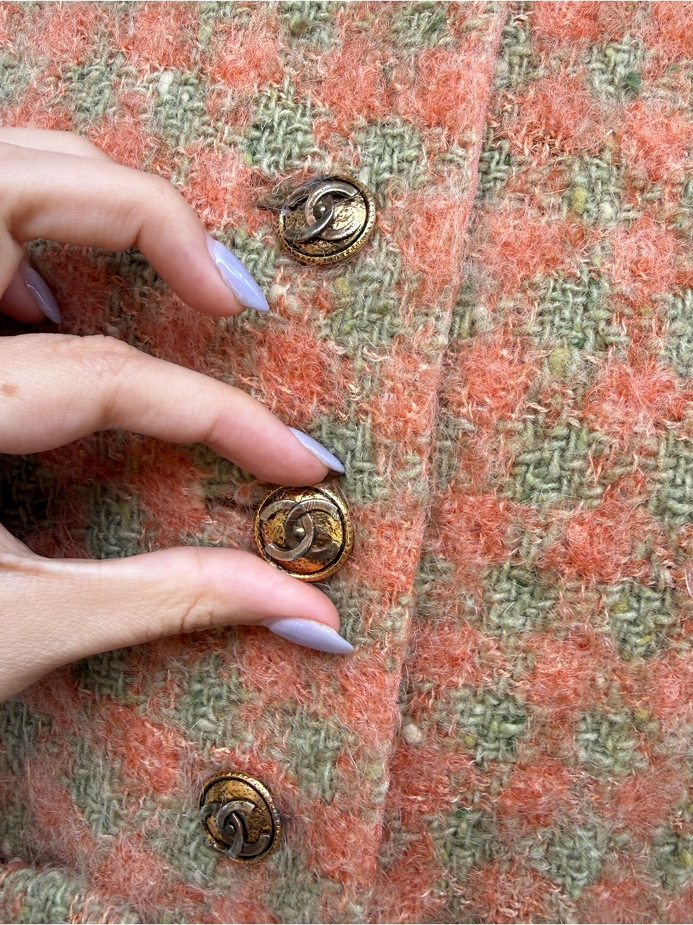 B. Altman & Co Salmon & Green Tweed Suit, blazer skirt ca. 1966 - Picture 8 of 14